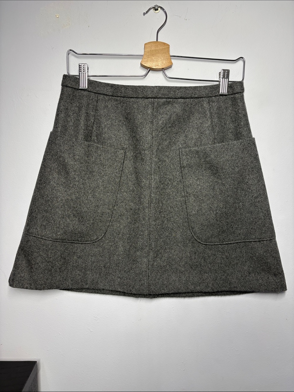 Talula Wool Blend Tailored A-Line Pocket Skirt in Gray